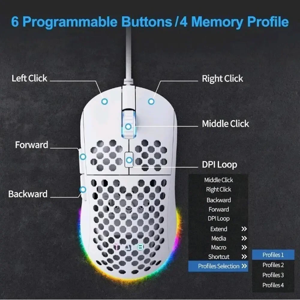 TMKB Falcon M1SE White Ultralight Honeycomb Competition Gaming Mouse